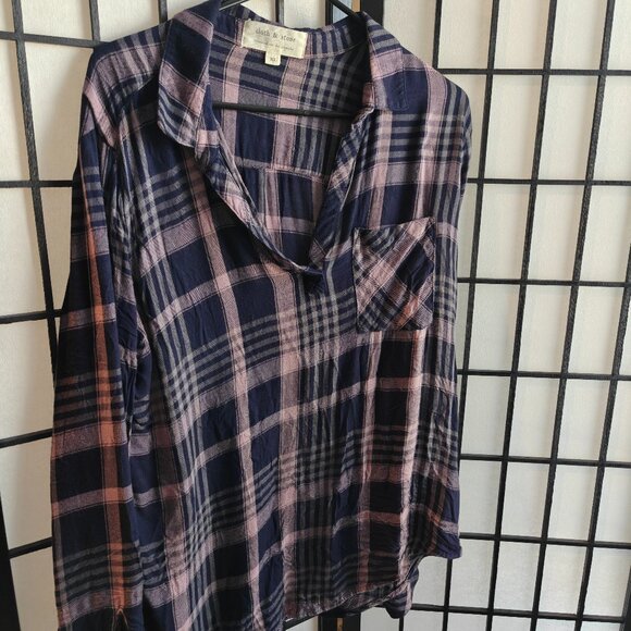 Cloth & Stone Purple Blue Pink Plaid Long Sleeve Casual Blouse - XL - Picture 2 of 6